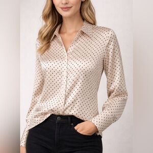 Maison d’Amélie Beige Polka Dot Button Front Blouse Size M(A203)